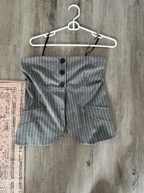 Carbon Gray Pinstripe Strapless Bustier